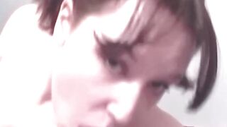Lady with pigtails services an older man in her first porn
