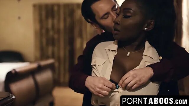 Ebony babe Osa Lovely deepthroats big cock in forbidden doggystyle