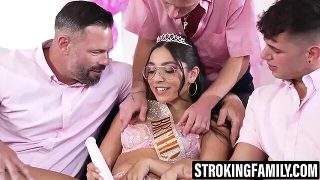 Teen slut Madison Wilde gets gangbanged on her birthday