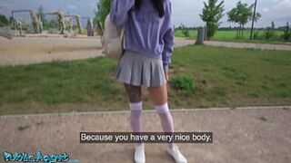 Public Agent - gorgeous natural young and skinny college girl takes Euros for outdoor flashing and sex outside with big dick