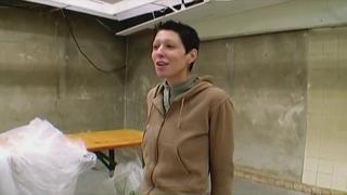 Thin German girl servicing a large cock🍆 in the storage area