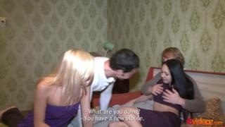 Blazing Russian whores trade dudes in raunchy gangbang climax🚀 fest