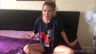 Mom's sis' solo tease in hubby's tee gets me hard in POV